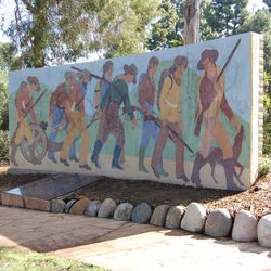 A historical mural at Presidio Park in San Diego honors members of the Mormon Battalion.