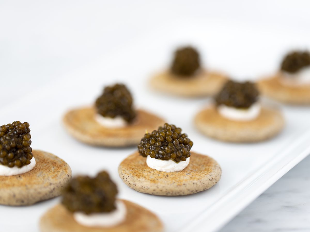 Caviar with blinis from Petrossian in West Hollywood.