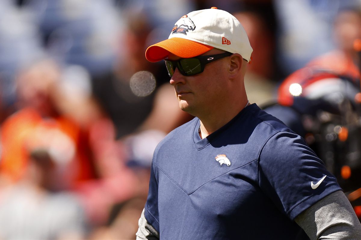 Head coach Nathaniel Hackett of the Denver Broncos looks on before the game against the Houston Texans at Empower Field At Mile High on September 18, 2022 in Denver, Colorado.
