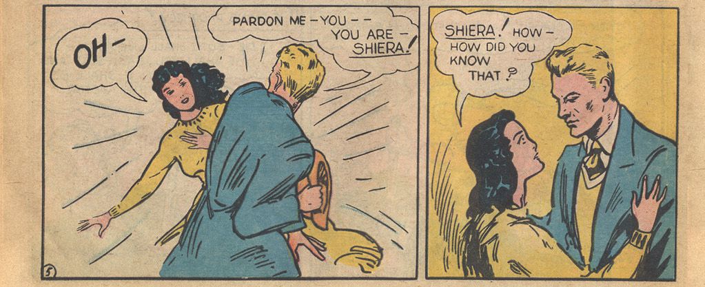 Carter and Shiera meet for the first time in their current lives, in the very first Hawkman story in Flash Comics #1, DC Comics (1940). 