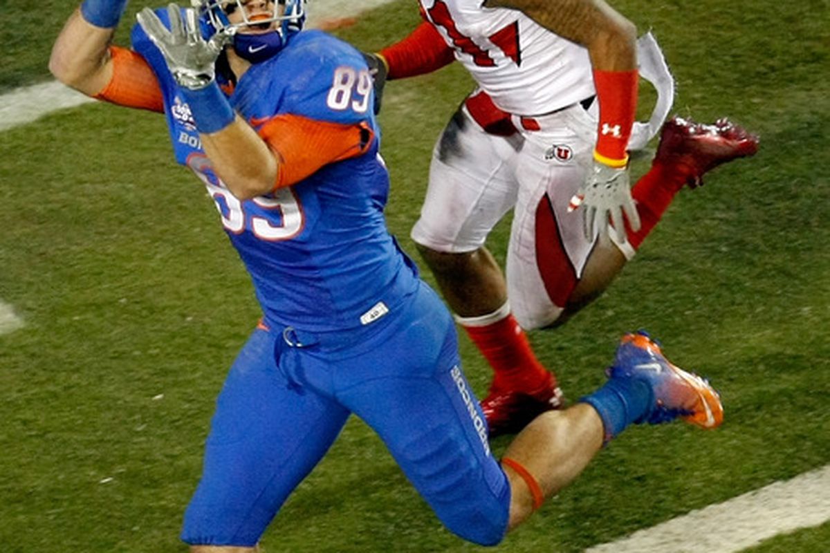 Tyler Shoemaker #89 of the Boise State Broncos. (Photo by Ethan Miller/Getty Images)