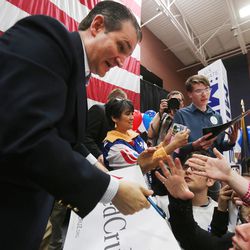 GOP presidential candidate and Texas Sen. Ted Cruz greets supporters following a rally in Draper at the American Preparatory Academy Saturday, March 19, 2016.