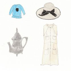 Clockwise from top left: Mini Rodini children's blouse, $64. KiKi Cappelli hats, $180-$210. Bomba gauze shirt dress, $419. Moroccan pewter teapot, $25.