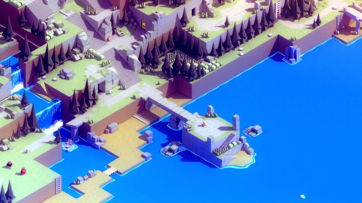 Tunic world map viewed from an isometric perspective.  Colorful and blocky with a highly stylized, cel-shaded aesthetic.