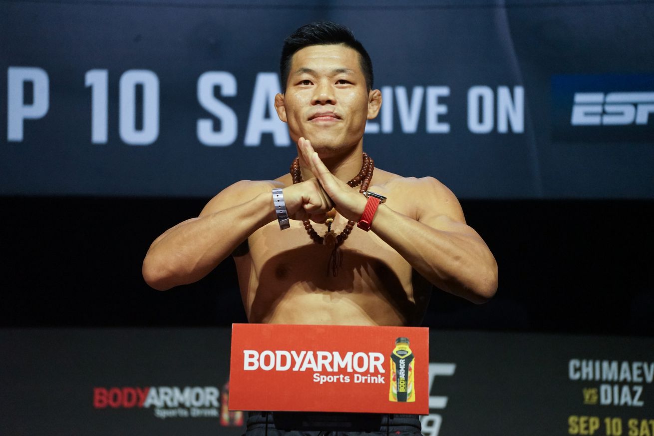 Li Jingliang at ceremonial weigh-ins for UFC 279. 