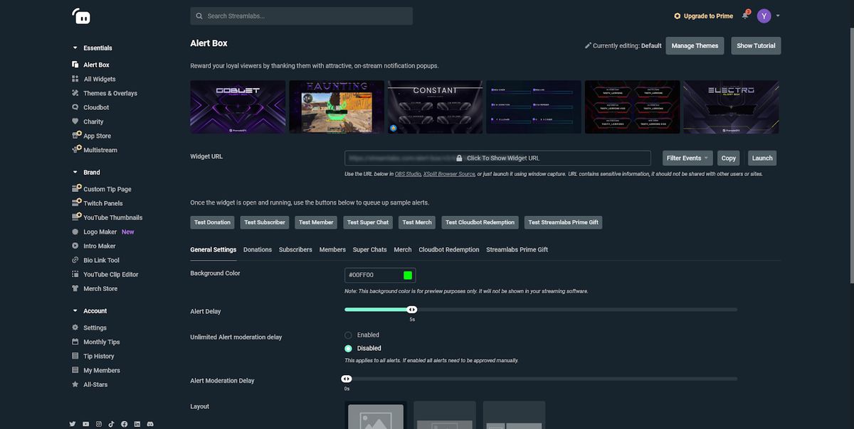 The Streamlabs alert box shows how to adjust alerts