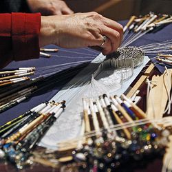 Elizabeth Peterson demonstrates the process in which bobbin lace is made at the Church History Museum's "Artists at Work" event in 2009.      Elizabeth Peterson demonstrates the process in which bobbin lace is made at the Church History Museum's "Artists at Work" event in 2009.