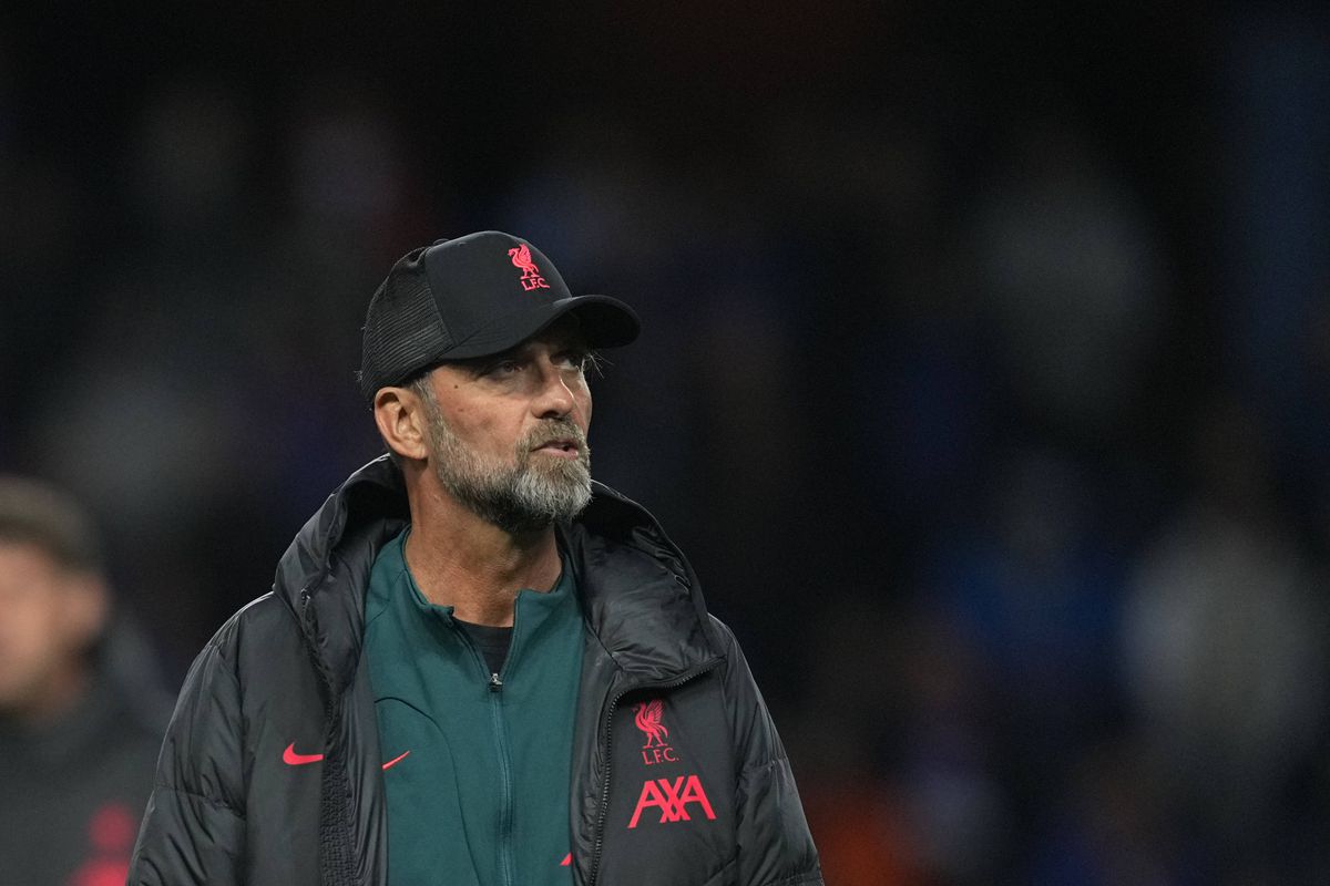 Jurgen Klopp of Liverpool FC looks on prior to the UEFA Champions League group A match between Rangers FC and Liverpool FC at Ibrox Stadium on October 12, 2022 in Glasgow, United Kingdom.