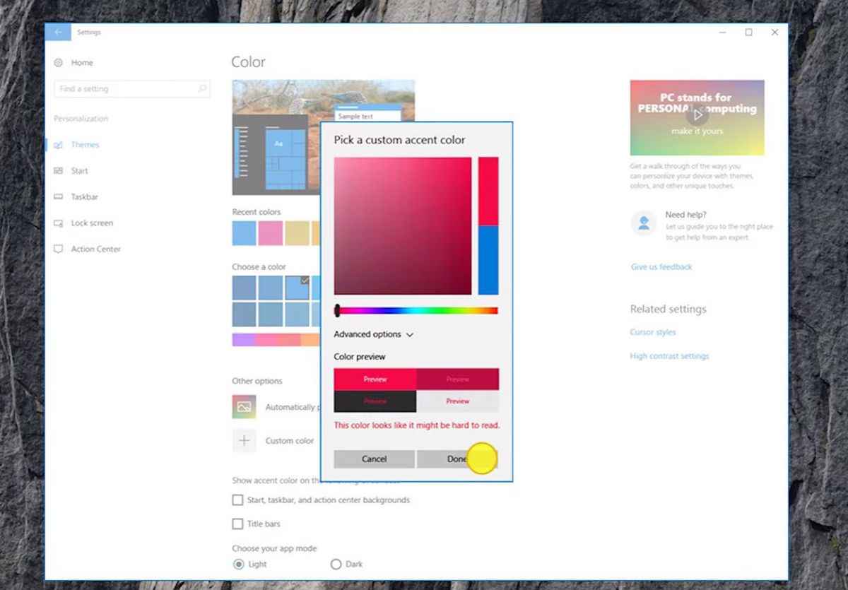 Accent colors Windows 10