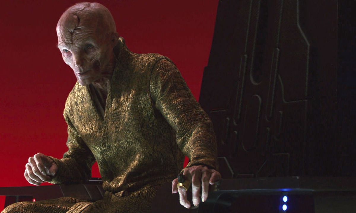 snoke sits on the destroyer throne wearing his black stone ring in Star Wars: The Last Jedi