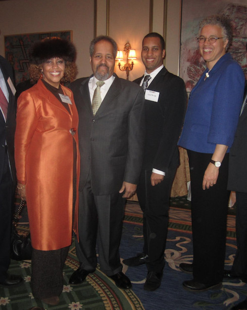 Retired NBC5 Investigative Reporter Renee Ferguson and husband Ken Smikle, publisher of Target Market News, with their son Jason and Cook County Board President Toni Preckwinkle. | Provided photo
