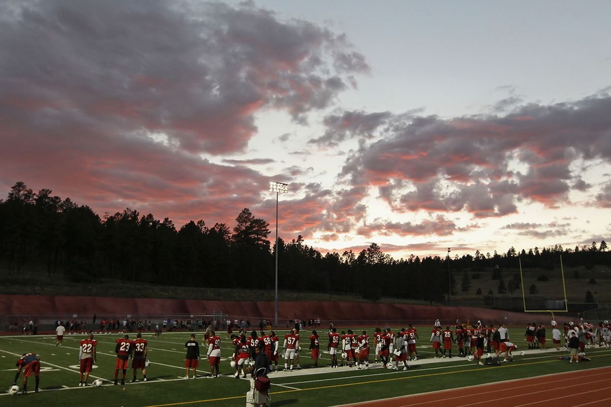 FLAGSTAFF, AZ - AUGUST 16:  The Arizona Cardinals practice during the team training camp at Coconino High School on August 16, 2011 in Flagstaff, Arizona.  (Photo by Christian Petersen/Getty Images)