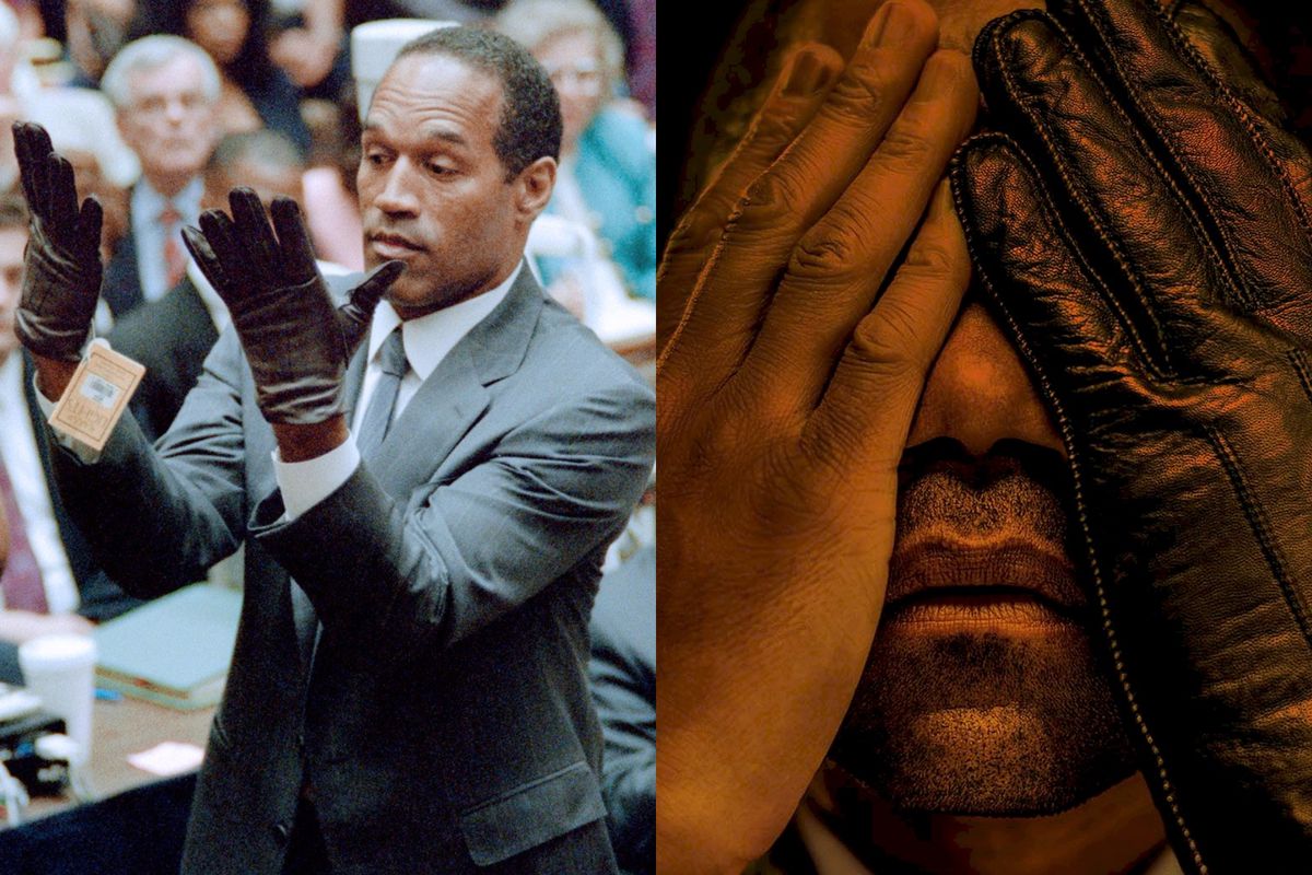 O.J. Simpson at his trial and an image from the poster from FX’s The People v. O.J. Simpson: American Crime Story