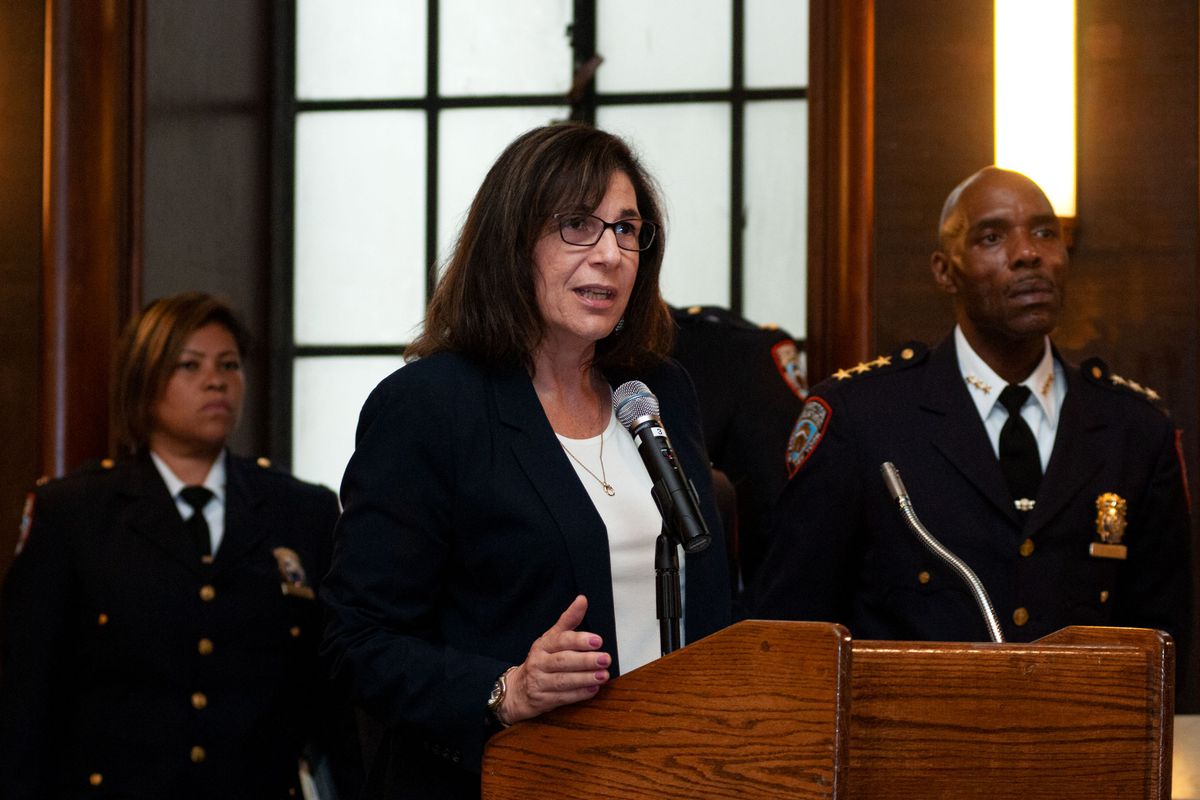 Outgoing Department of Correction Commissioner Cynthia Brann speaks during board meeting in lower Manhattan, July 9, 2019.