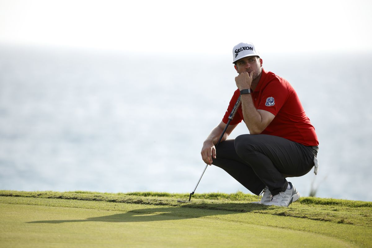 Taylor Pendrith of Canada waits to putt on the 16th green during the third round of the Butterfield Bermuda Championship at Port Royal Golf Course on October 30, 2021 in Southampton, Bermuda.