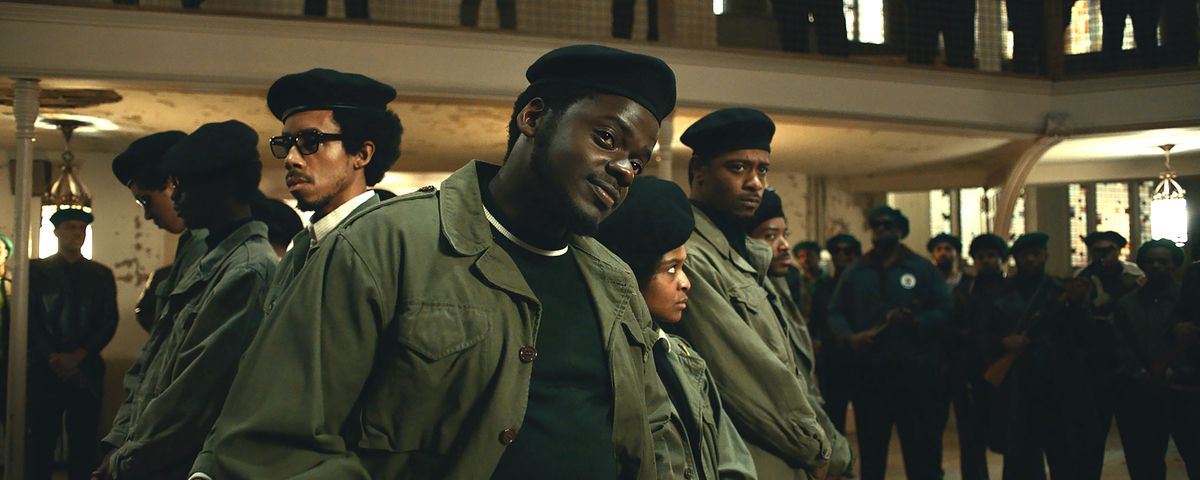 Daniel Kaluuya in front of his posse in Judas and the Black Messiah