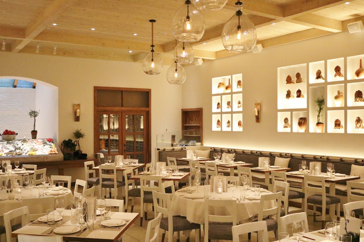 The big, white-filled dining room at Kyma