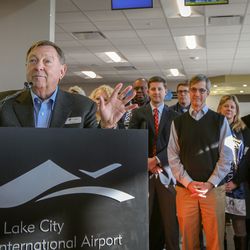 Dave Williams, president & CEO HB Boys, L.C. speaks at the opening for the Touch 'N Go Convenience Store at the new park and wait lot at the Salt Lake City International Airport in Salt Lake on Tuesday, Dec. 19, 2017.