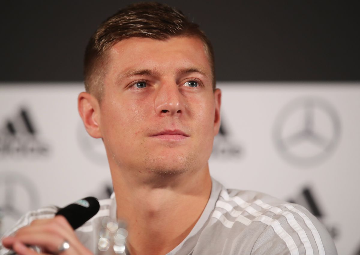 MUNICH, GERMANY - SEPTEMBER 05: Toni Kroos of Germany speaks to the media during the Germany Press Conference before the International Friendly football match between Germany and France at Allianz Arena on September 5, 2018 in Munich, Germany.