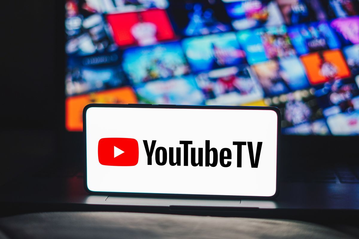 In this photo illustration, the YouTube TV logo is displayed...