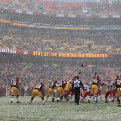 The Kansas City Chiefs kick a first quarter field goal against the Washington Redskins at FedExField on December 8, 2013 in Landover, Maryland.
