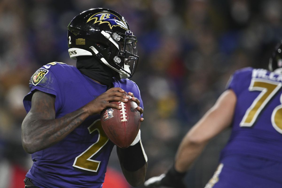 Baltimore Ravens quarterback Tyler Huntley (2) drops back to pass during the first half against the Green Bay Packersat M&amp;amp;T Bank Stadium.