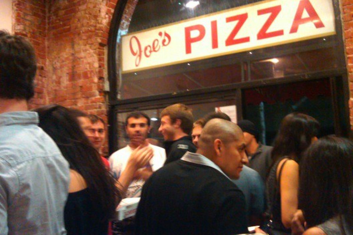 Sunday, 2AM, inside Joe's Pizza, Santa Monica.