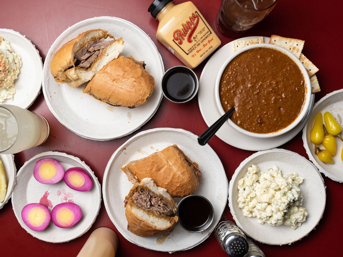 An abundant spread of French dip sandwiches and more at Philippe.