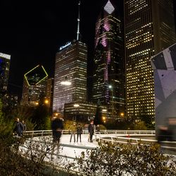 People skate around the ice skating ribbon in Maggie Daley Park, in the Loop. | Tyler LaRiviere/Sun-Times
