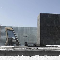 This Monday, April 8, 2013 photo shows the Museum of the History of Polish Jews, an ambitious new institution that is opening amid celebrations next week marking the 70th anniversary of the Warsaw Ghetto Uprising.