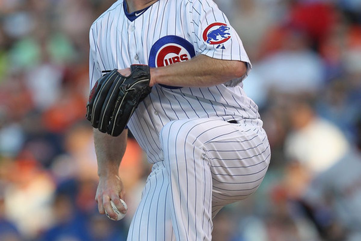Starting pitcher Ryan Dempster of the Chicago Cubs delivers the ball against the San Francisco Giants at Wrigley Field on June 29, 2011 in Chicago, Illinois.  (Photo by Jonathan Daniel/Getty Images)