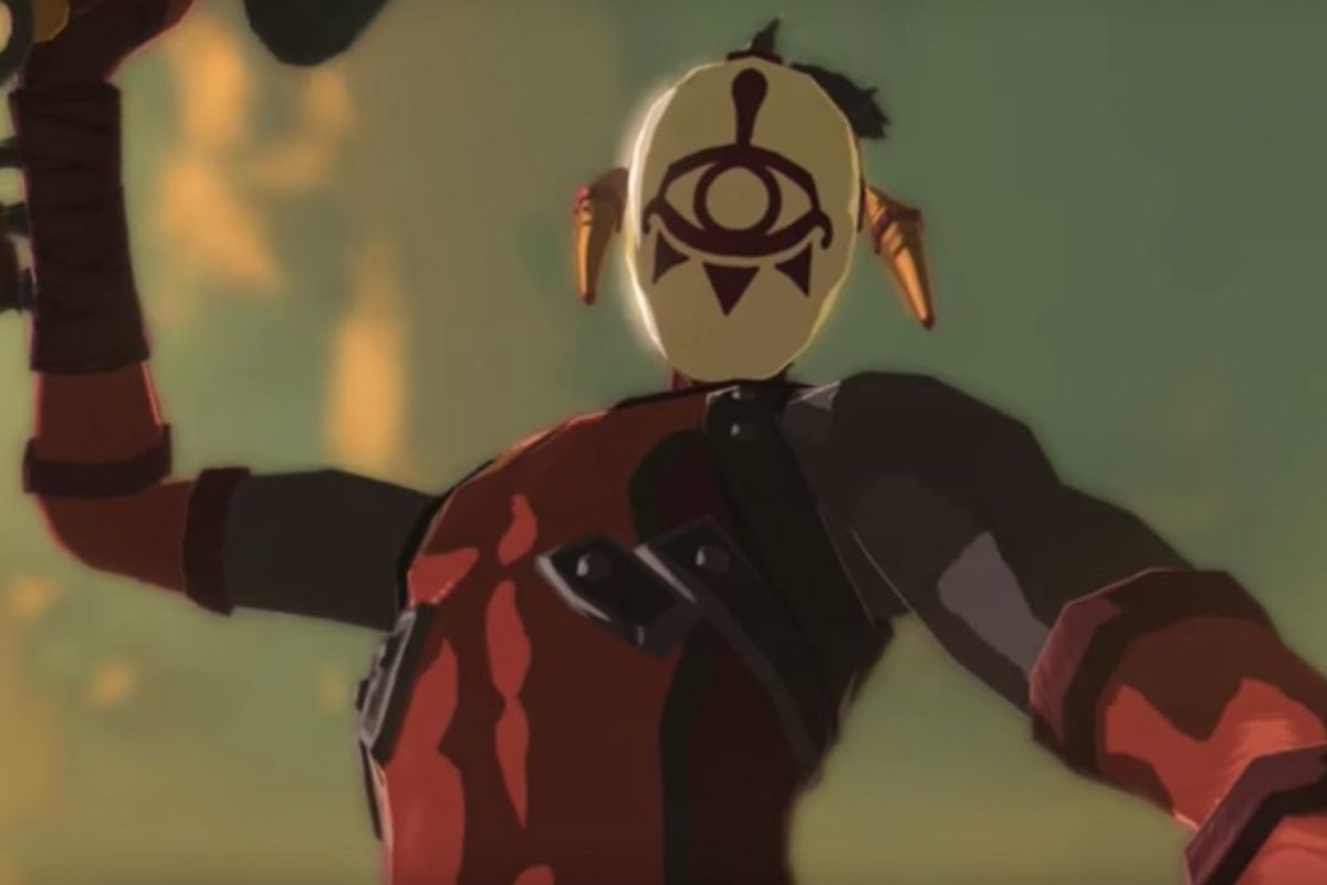 A Yiga soldier wearing their usual red armor and face-covering mask in The Legend of Zelda: Breath of the Wild.
