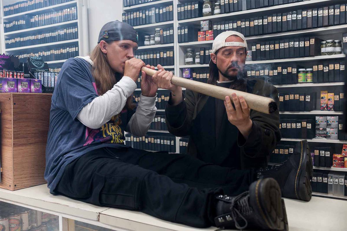Jay and Silent Bob smoke a joint as long as Jay's legs in Clerks III.