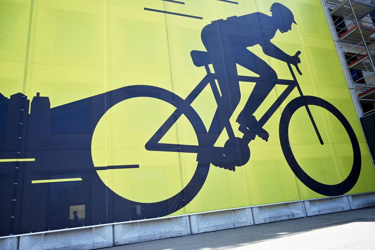An employee of Maersk logistics company works at the head office one day ahead of the first stage of the 109th edition of the Tour de France cycling race in Copenhagen, Denmark on June 30, 2022.