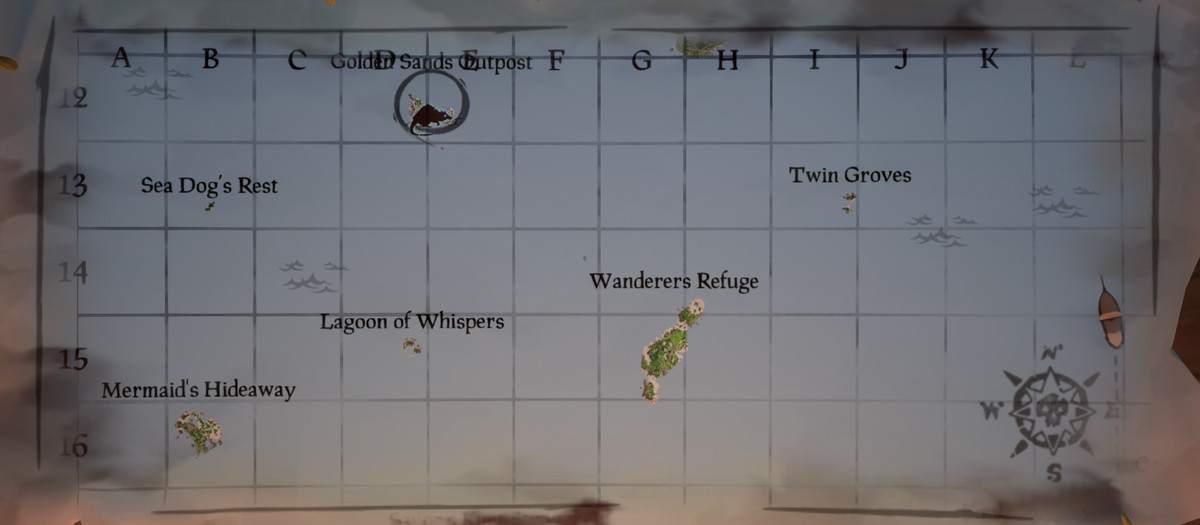 A map to Golden Sands Outpost