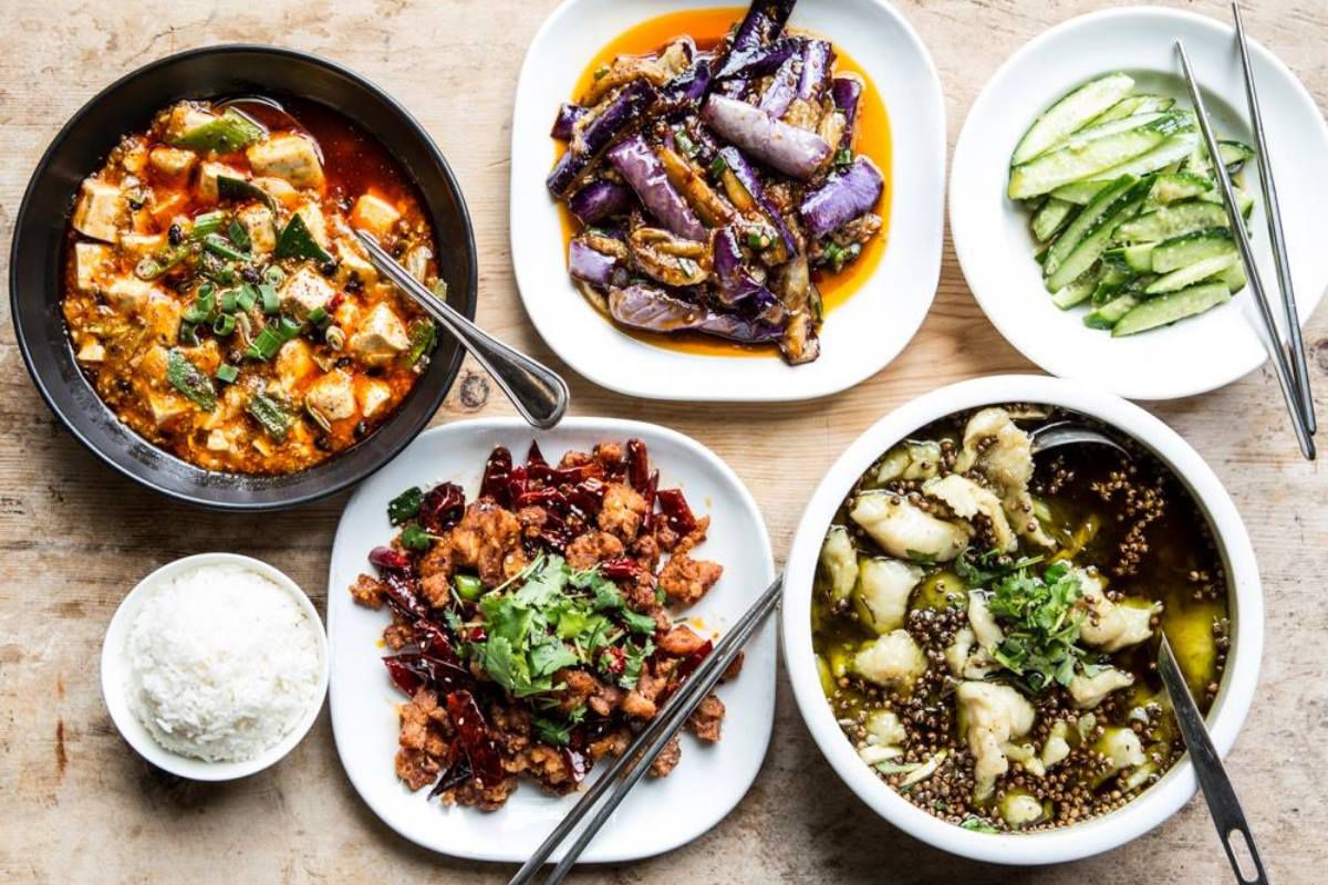 Mapo tofu, grilled eggplant, cucumbers, and more dishes from Mala Sichuan Bistro.