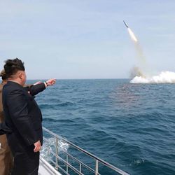 The original “photo” of a May 2015 submarine launch of a ballistic missile. 