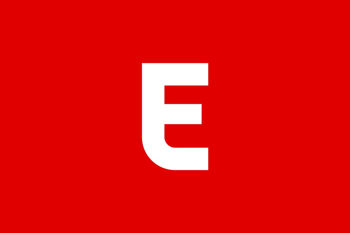 White “E” of Eater logo on red background