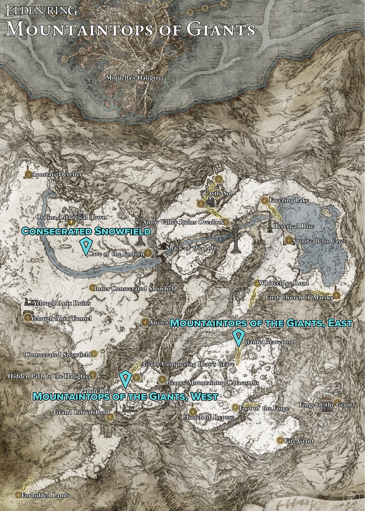 Map showing Mountaintops of the Giants map fragment stele locations 