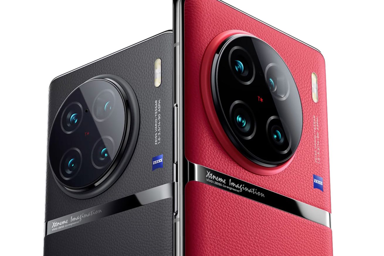 Vivo X90 Pro in red and black options with rear camera bump shown.