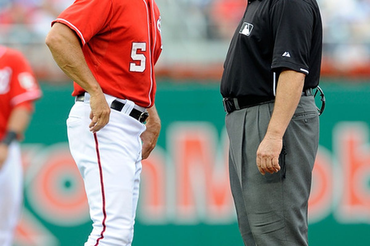 Will Washington Nationals' Manager Jim Riggleman be the Nats' Skipper when they make their first playoff run? (Photo by Greg Fiume/Getty Images)