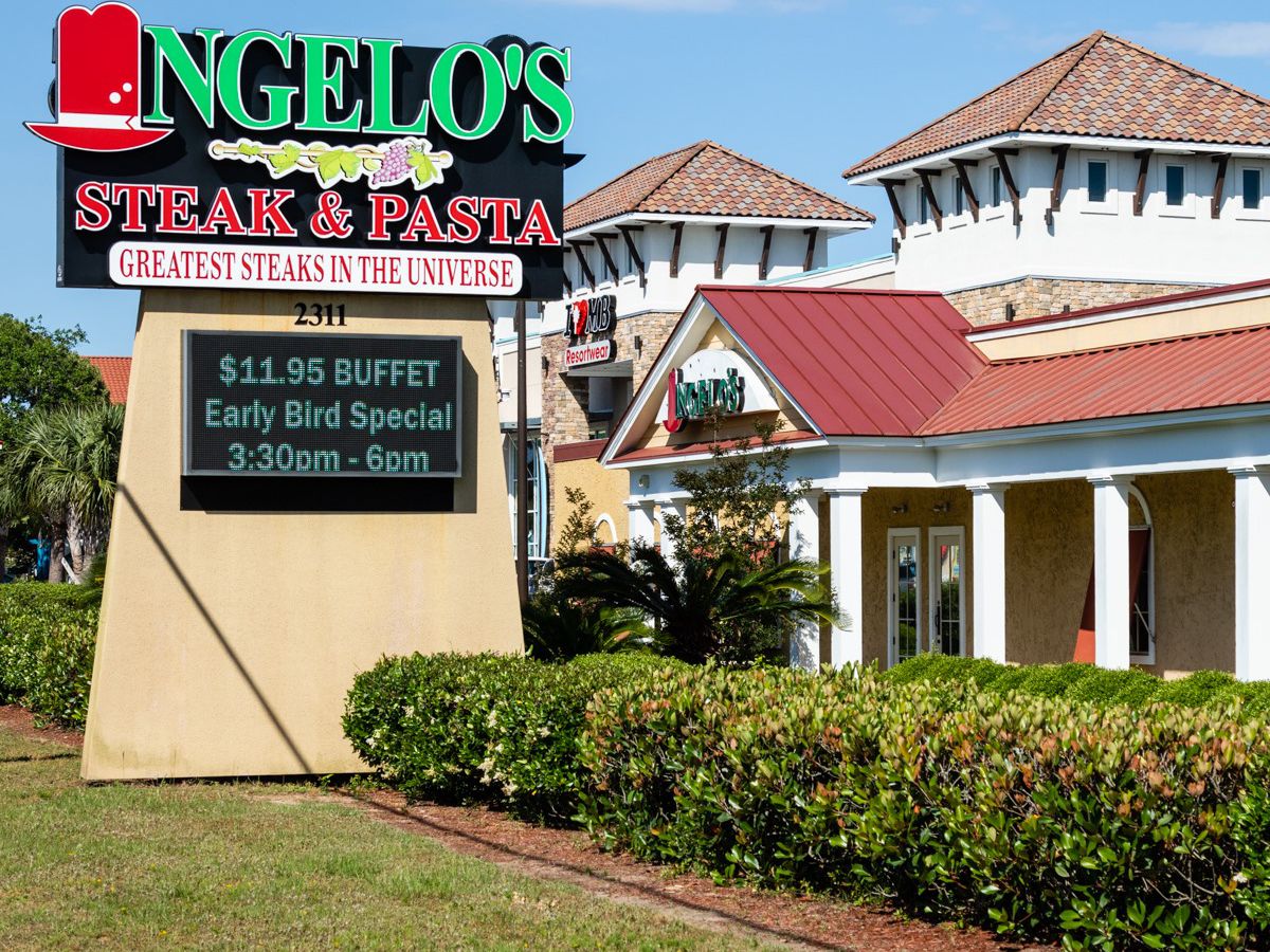 External view of Angelo’s with green sign