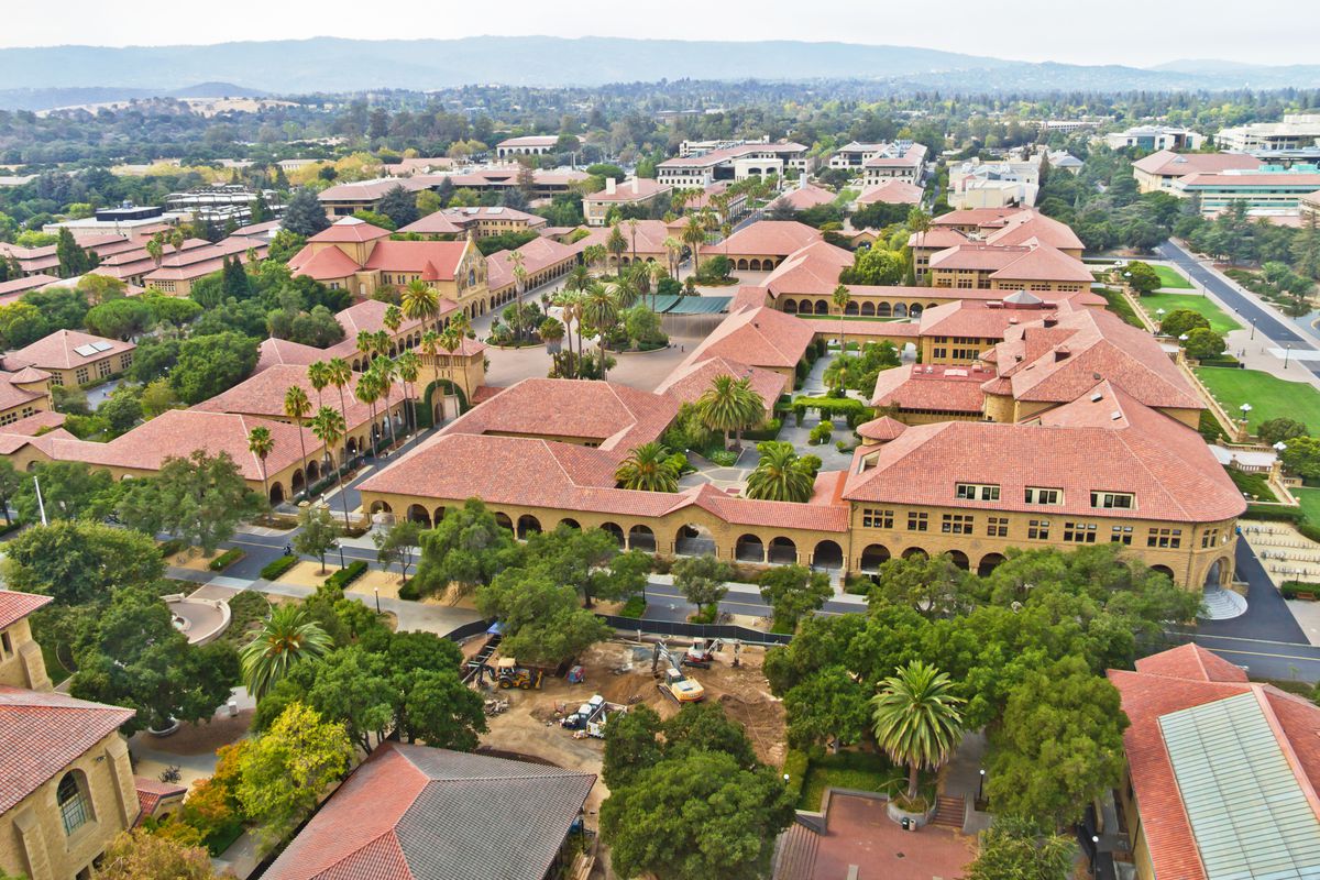 An aerial photo of Palo Alto, including historic Stanford buildings.