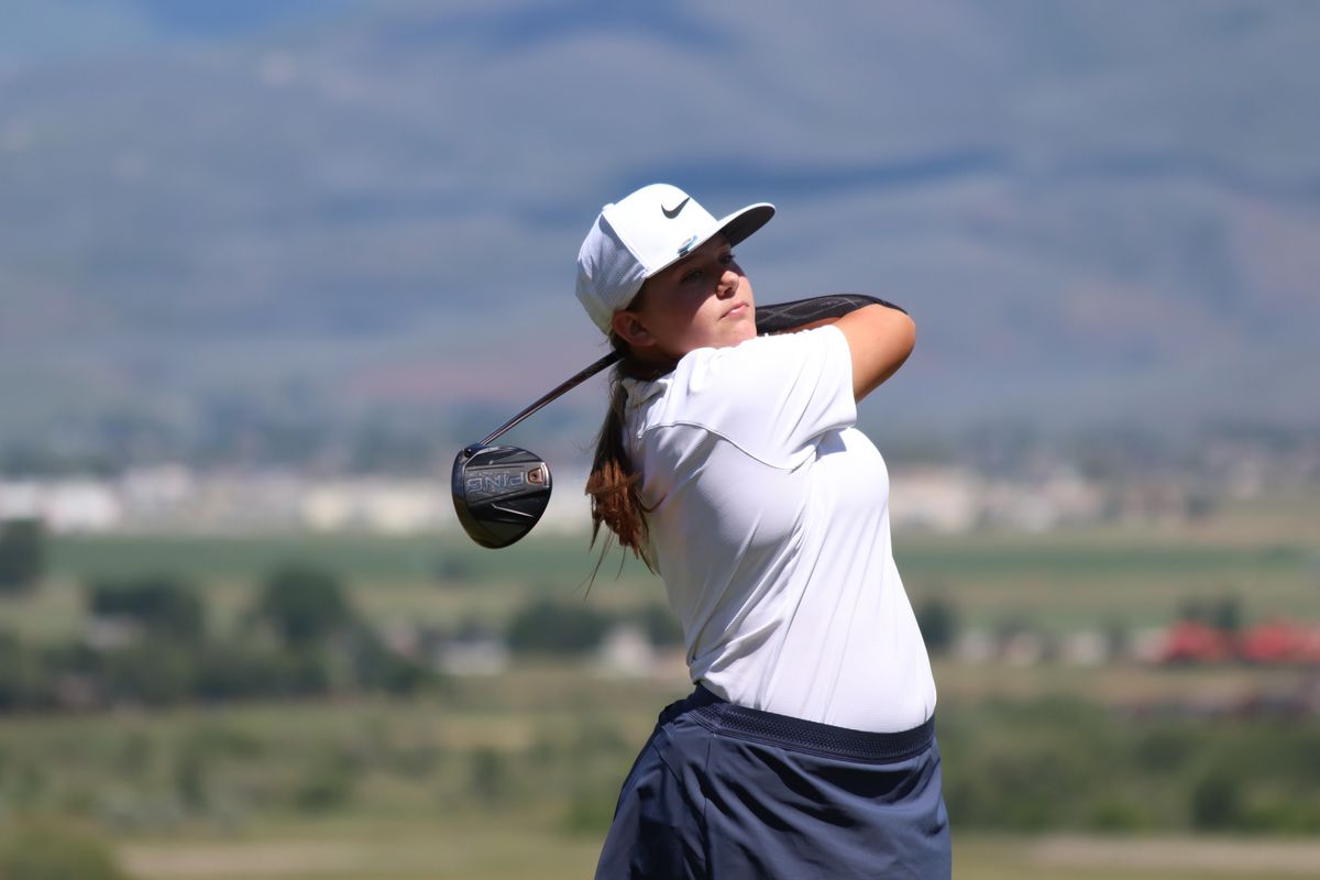 Grace Summerhays eyes a tee shot. Summerhays, 14, qualified for the 121st Utah State Amateur that will be played July 8-13 at Soldier Hollow Golf Course.