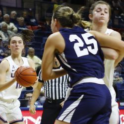 The Vanguard Lions take on the UConn Huskies in a women’s college basketball exhibition game at Gampel Pavilion in Storrs, CT on November 4, 2018