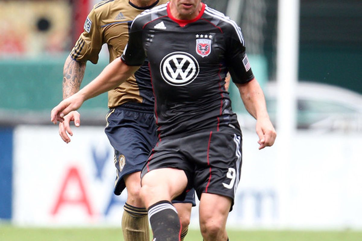 WASHINGTON - AUGUST 22: Danny Allsopp #9 of D.C. United controls the ball against Philadelphia Union at RFK Stadium on August 22 2010 in Washington DC. (Photo by Ned Dishman/Getty Images)