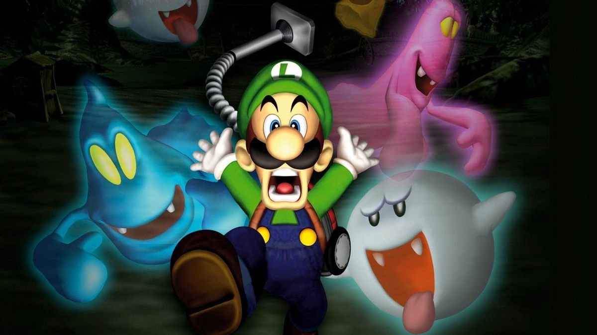 Luigi’s Mansion art of Luigi and ghost characters