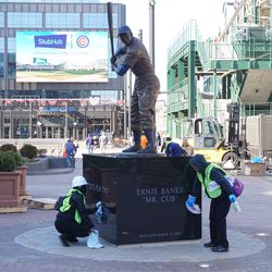 Ernie Banks statue being cleaned up