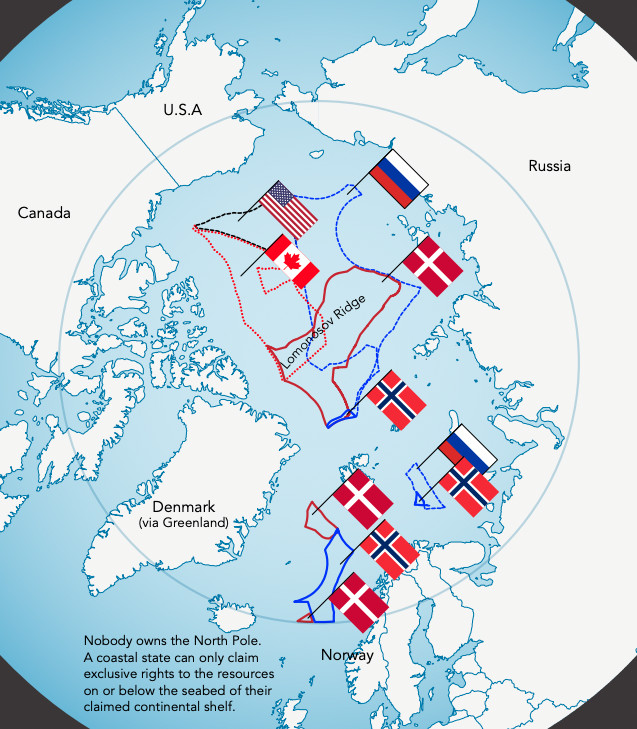 Map showing Arctic continental shelf claims
