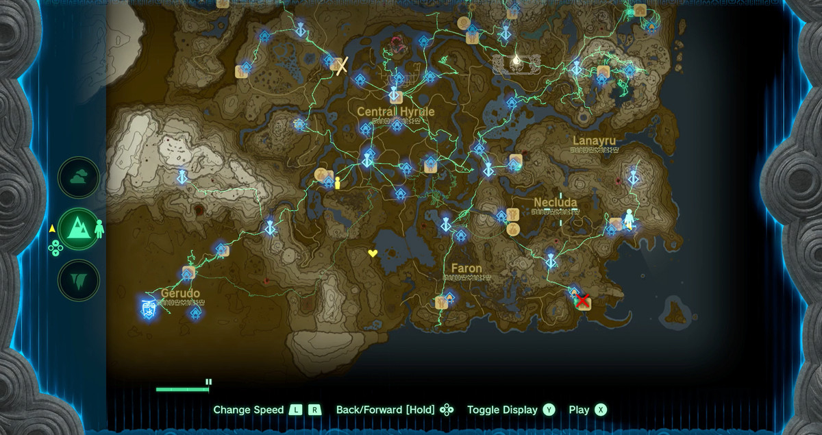 Zelda: Tears of the Kingdom screenshot showing the green line of the Hero’s Path